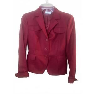 Akris Punto Women's Red Wool Angora Blend Blazer Cuffed Sleeve Pockets Size 4